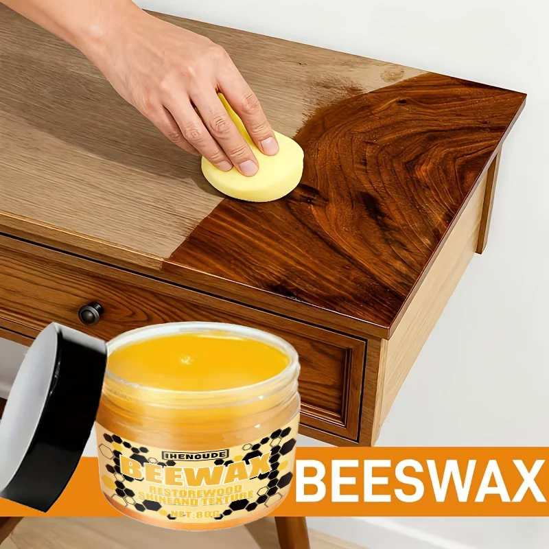 80 ml Natural Beeswax with Sponge, Unscented Type for Furniture, Floors, Etc., Essential Wood Care for Home, Simple Packaging