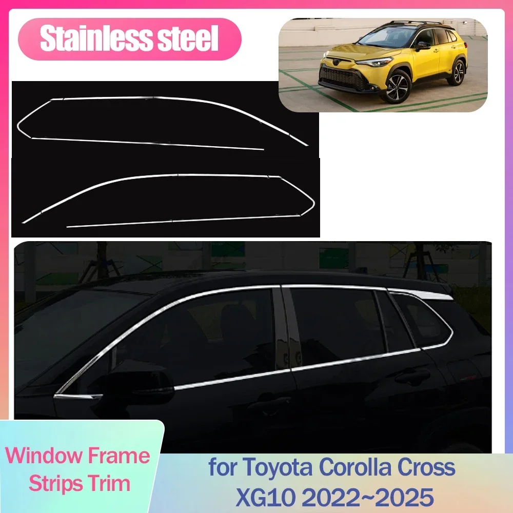 

Full Window Frame Strips Trim for Toyota Corolla Cross XG10 2022~2025 2023 Cover Silver Stainless Steel Car Sticke Accessories