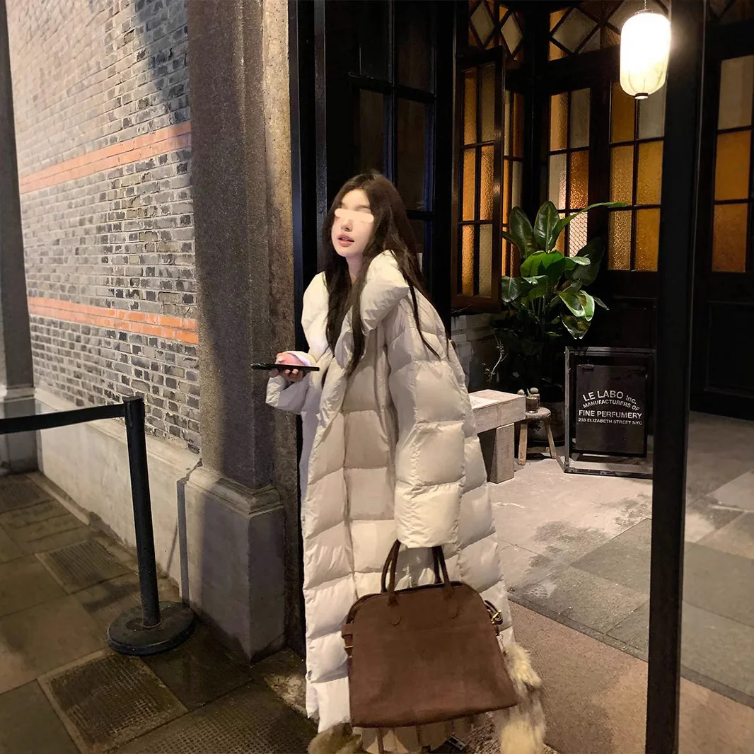 UMI MAO 90 화이트 콜레트 덕 다운 스탠드 칼라 다운 재킷 여성 겨울 새로운 느슨한 중간 길이 두꺼운 따뜻한 코트 Feminino