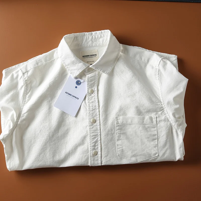 

Spring New Sle Men's Casual Long Sve White irt Pure Cotton Ox Weave Retro Japanese Sle Inner Wear irt for Youth