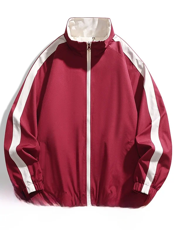 

Trendy Men's Jacket Spring Autumn 2025 New Double-Sided Wear Stand Collar Zipper Closure Casual Style Polyester Fabric Coat