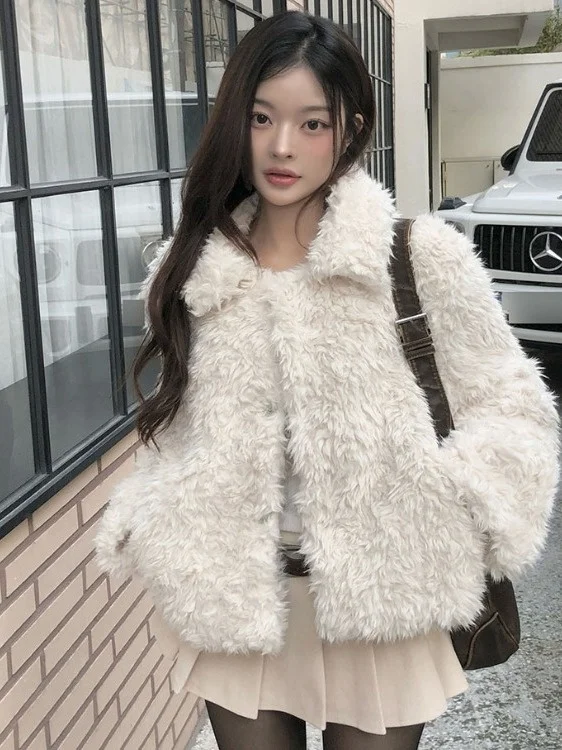 Winter Thiened Lamb Velvet Jaet Women's Faionable Beautiful Cotton Coat Sli Small Size Commute Straight Tube pe