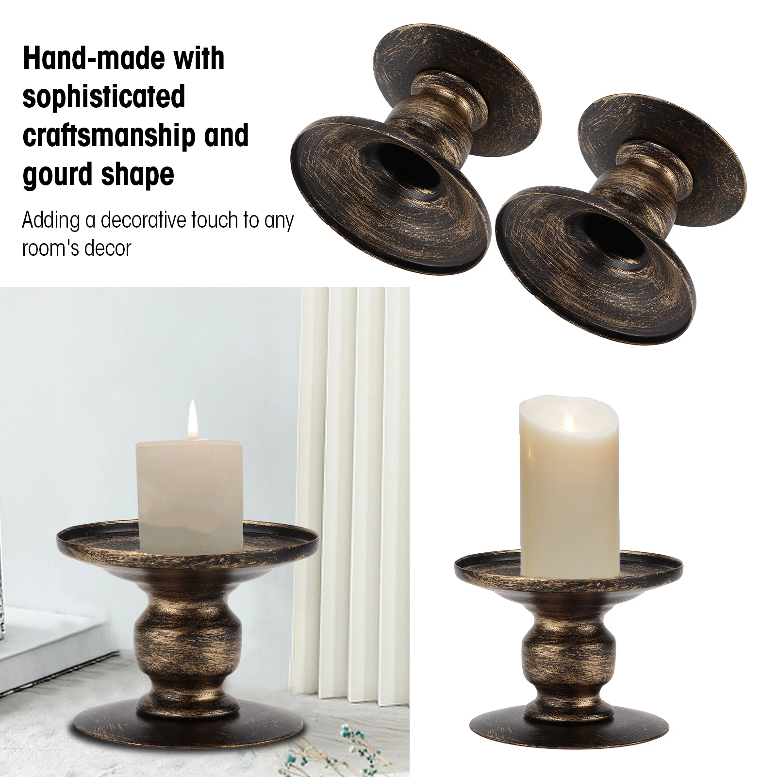 2Pcs Retro Candle Holder Iron Candlestick Simplistic Decorative Candle Stand Holder for Wedding Party Dining Room Home Decor