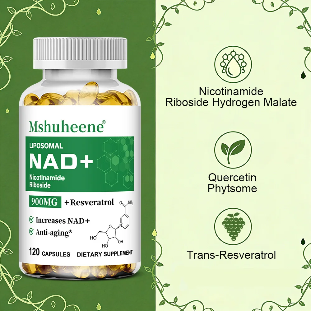 NAD+ Booster Capsules with Quercetin Trans-Resveratrol - Anti-Aging Cell Repair, Energy & Focus, Immune Support, 60/120 Counts