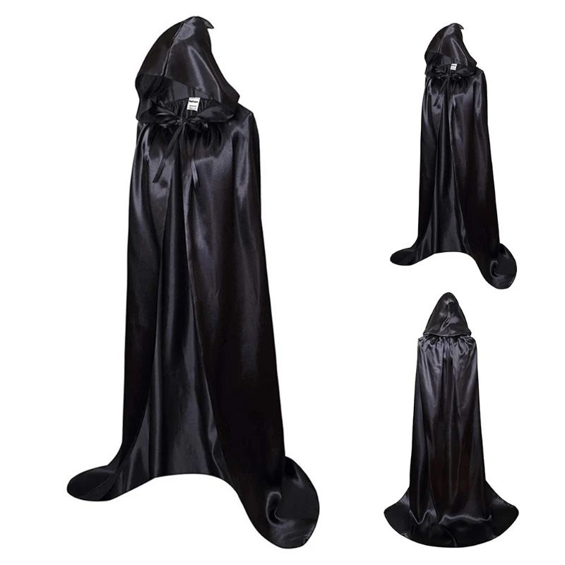 

Черная длинная остроконечная шляпа, плащ ведьмы для девочек, сценический костюм на Хэллоуин для мальчиков-подростков, свободное пальто из полиэфирного волокна, однотонное пальто