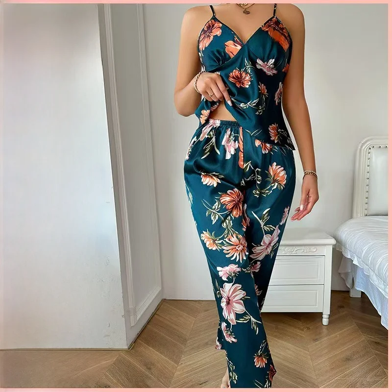 

Summer Sexy Backless Strap Vest And Pants Set Home Clothes Print Design Comfortable Breathable Casual Women's Home Suit