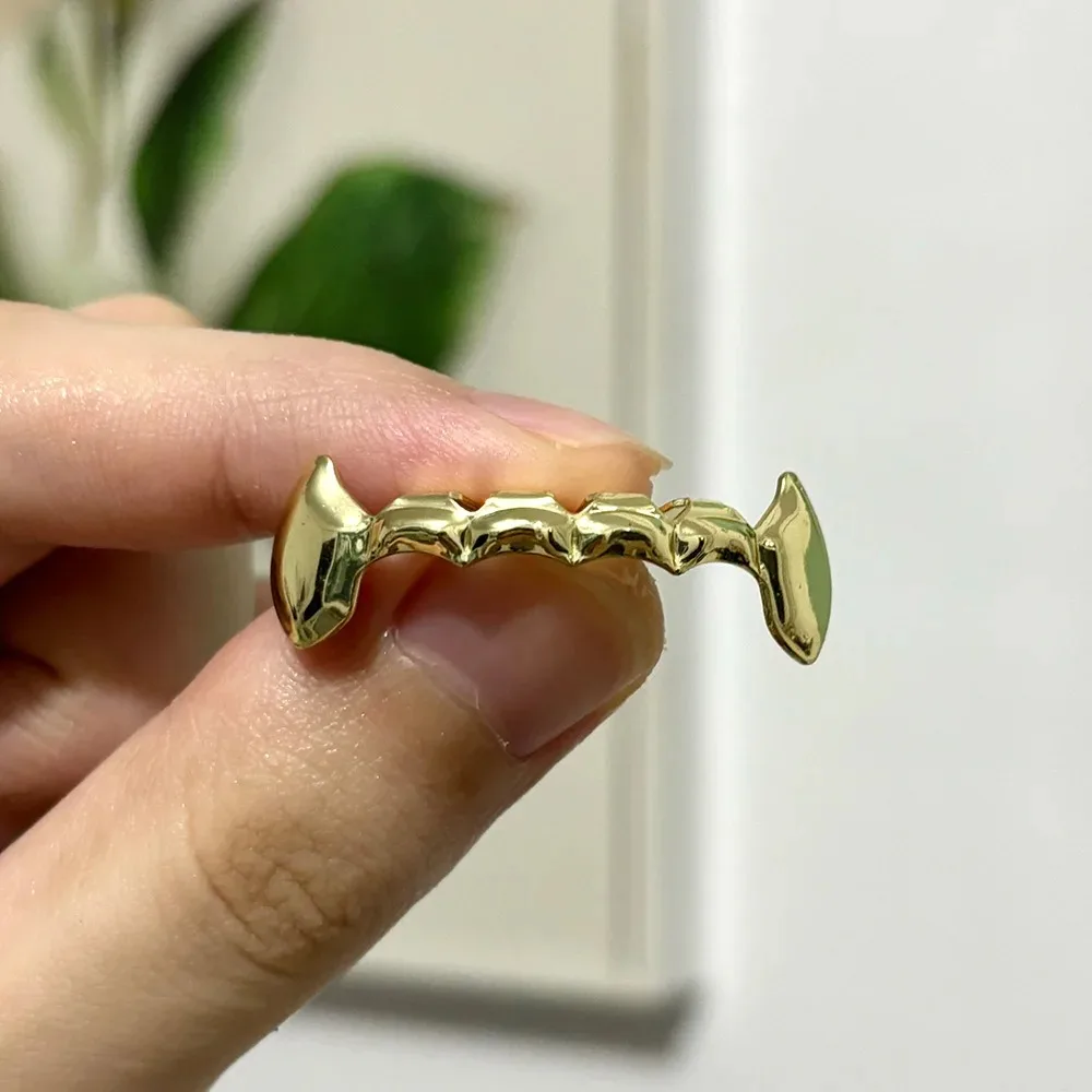 Gold Silver Color Bucktooth Teeth Grillz Dental Fangs Hip Hop Glossy Tooth Caps For Women Men Halloween Jewelry Cosplay
