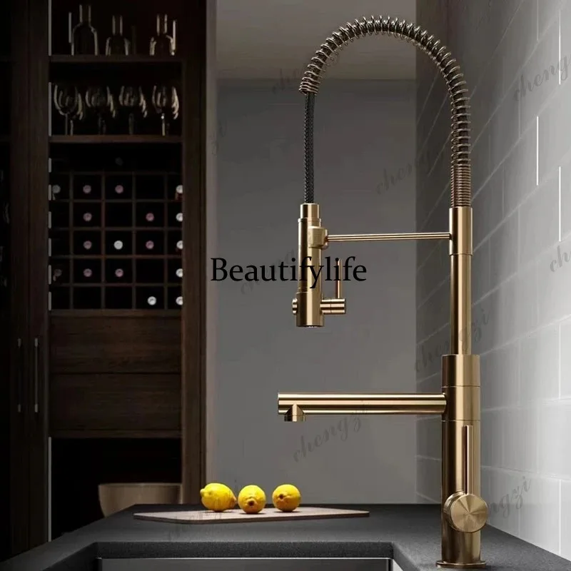 

Tuqiu Brushed Gold Kitchen Faucets Pull Down Sink Faucet Pull Out Black Spring Spout Mixers Tap Hot Cold Water Crane