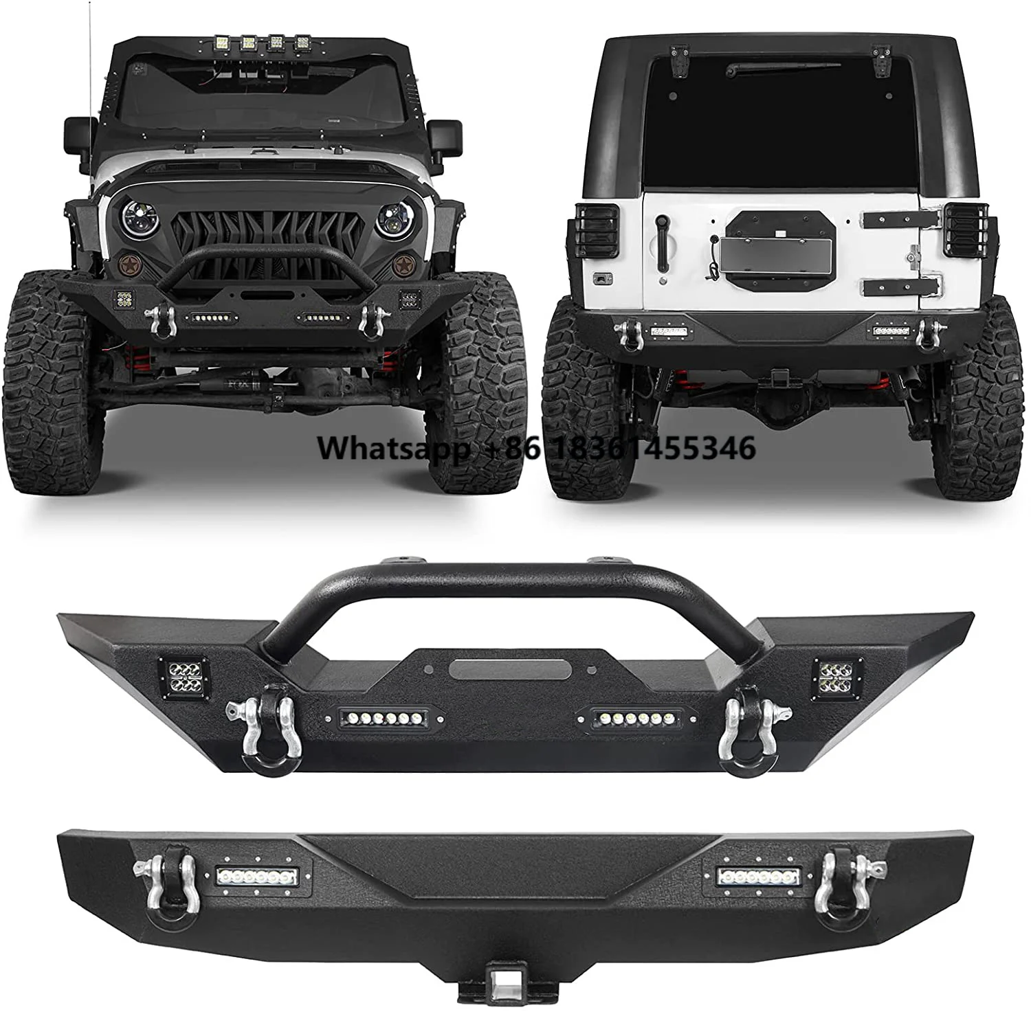 

for Wrangler JK & Unlimited 2007-2018 2/4 Door Front and Rear Bumper Combo with LED Light and Winch Plate