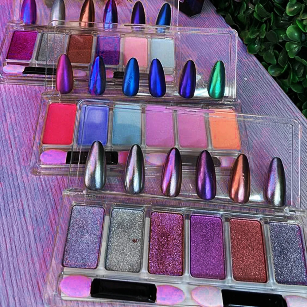 อายแชโดว์สี 6 สี Magic Mirror Powder ชุด Soild METALLIC Effect Rainbow Chrome Pigment DIY คริสต์มาสเล็บ &*&