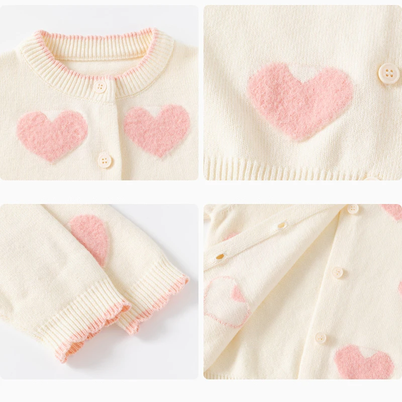 UNITIM Ins Autumn Baby Girls Cardigan Cotton Knitted Love Jacquard Long Sleeve Toddler Girl Sweaters Kids Girls Knitwears