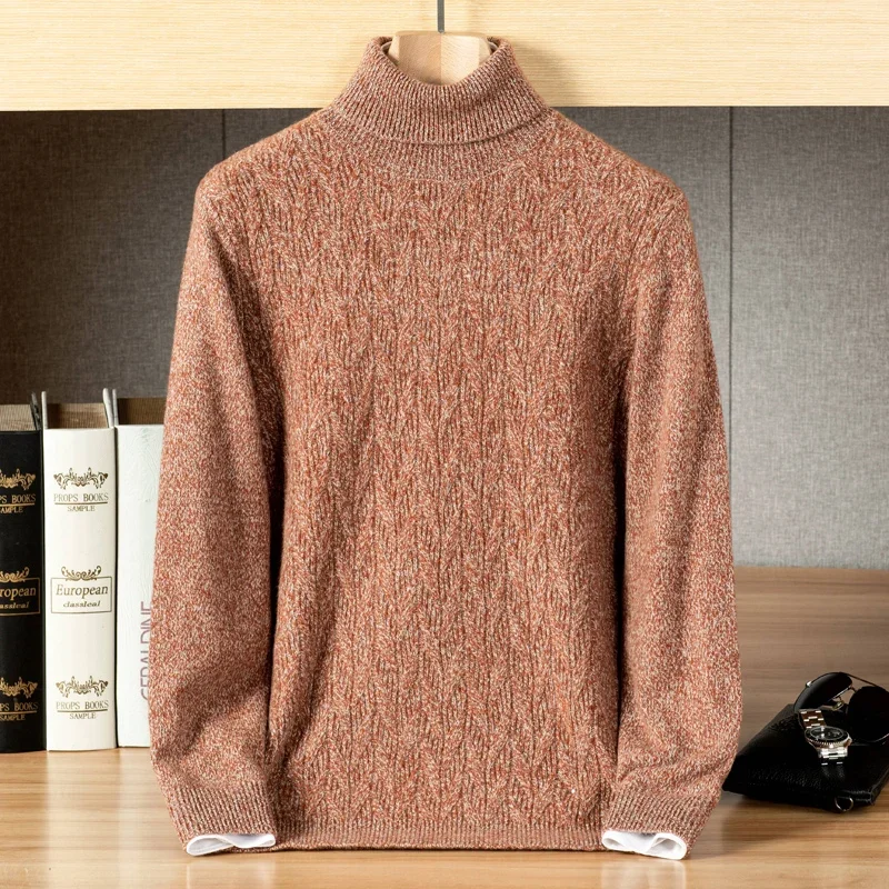 New Arrival Fashion Cashmere Sweater for Men and Young People, Solid Color High Neck Jacquard Knit  High-end Plus Size S-4XL 5XL