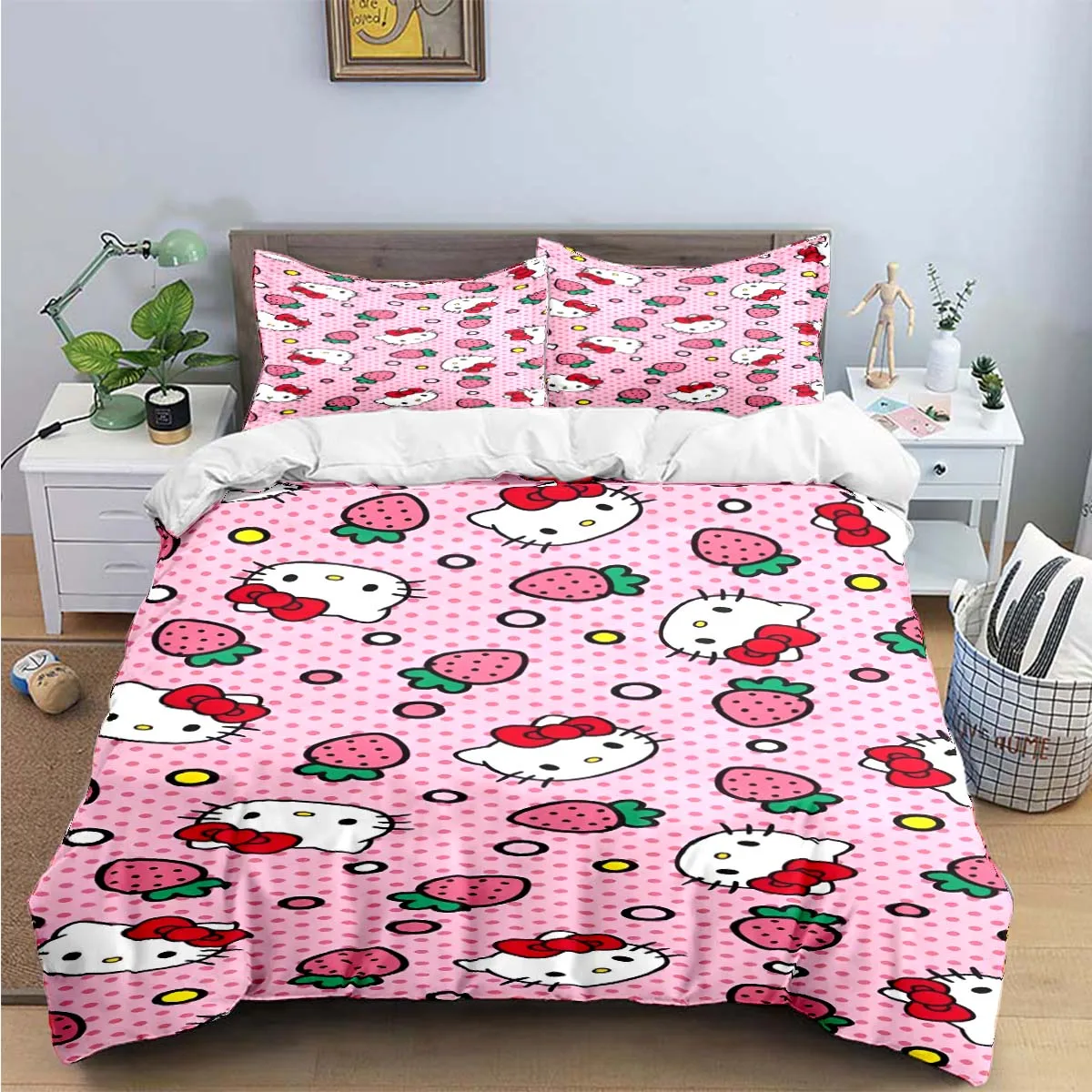 3D Exquisite Cartoon Character Cat Digital Printing Bedding Set Duvet Cover Comforter Bed  Youth Kids Girl Boys Christmas Gift