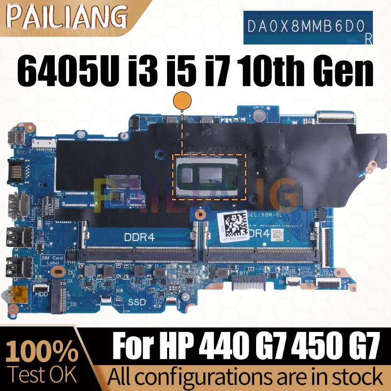 Placa-mãe para Laptop hp Mainboard Completo Testado hp 440 g7 450 g7 Da0x8 Mmb6d0 6405u i3 i5 i7 10th Gen L78085001 L78083601