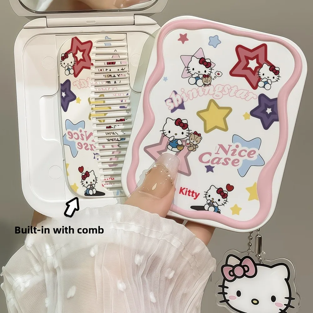 Hello Kitty Mini Przenośne składane lusterko do makijażu 2 w 1 Śliczna kompaktowa konstrukcja dla studentów Przyjazne do podróży Lusterko do retuszu On TheGo