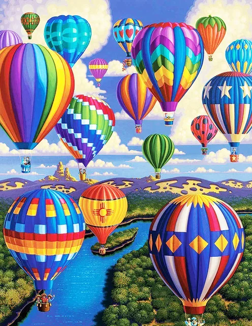 HUACAN Painting By Number Frame Hot Air Balloon Scenery Picture By