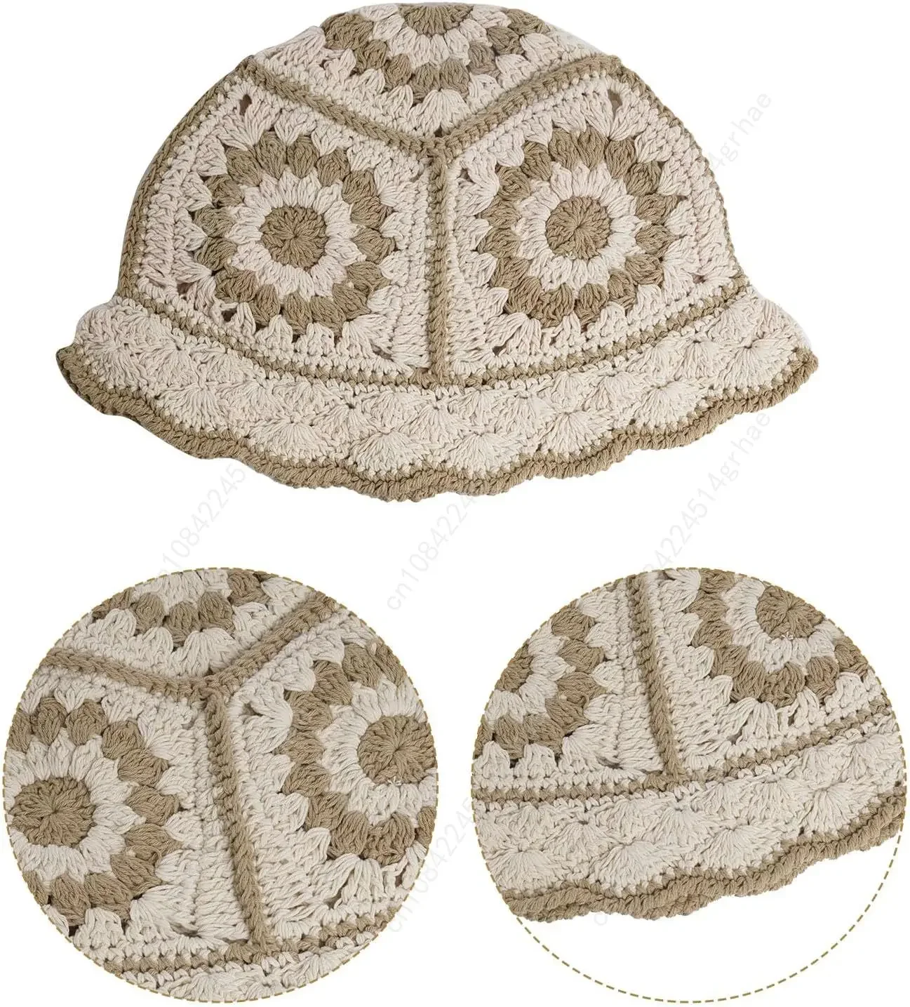 قبعة دلو كروشيه للنساء، قبعة دلو محبوكة على شكل زهور للنساء السود، أزياء خارجية #2