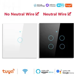 Tuya Wifi EU Smart Switch APP Remote Touch Light Switches 1/2/3/4 gang No/Wire Neutral APP Voice Control With Alexa Google Home