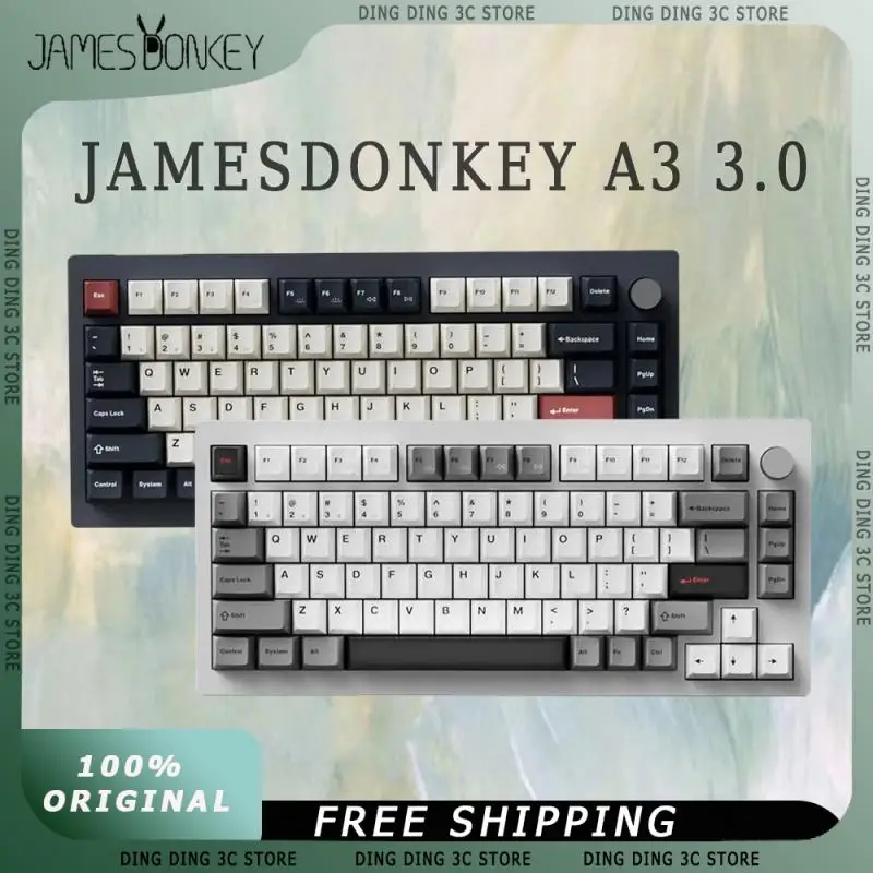 Jamesdonkey A3 3.0 Wireless Mechanical Keyboard with Metal Knob 3-Mode Gasket Hot Swap Low Latency Customized Gaming Keyboards