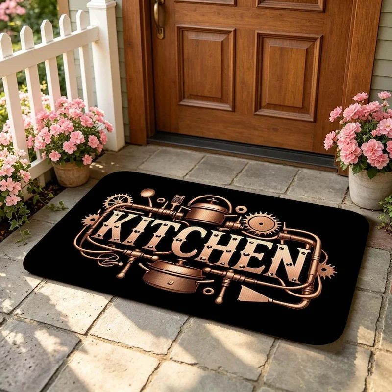 VIKAMA Bronze Kitchen Mat Non-Slip, Absorbent Vintage Door Mat, Farmhouse Indoor Rug for Entryway Bathroom Home