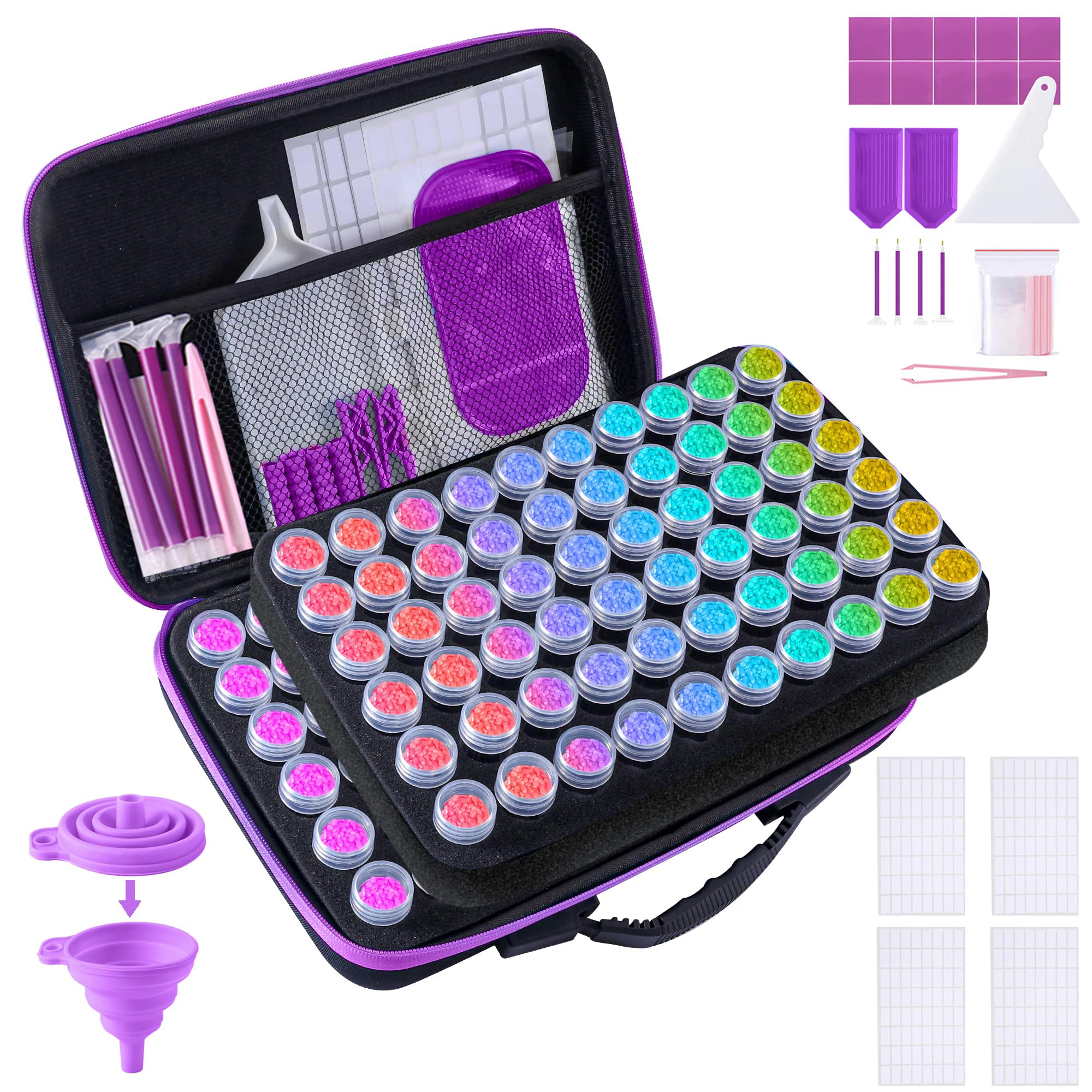 

120 Grids Diamond Painting Bead Storage Boxes Large Capacity Set With Accessories Mosaic Container Purple Blue Bag Tool Kit