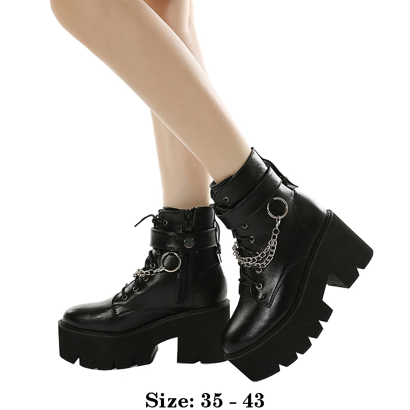 

High quality short ankle leather boots for women zipper 8cm high heel platform new 2025 autumn winter 35 43 fashion shoe black