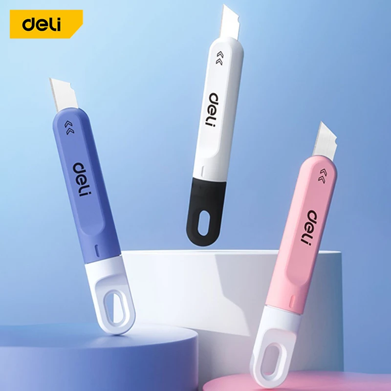 Deli Mini Retractable Utility Knife,Pocket Size SK5 High Carbon Steel Blade Carton Carboard Box Opener Tool Perfect for DIY