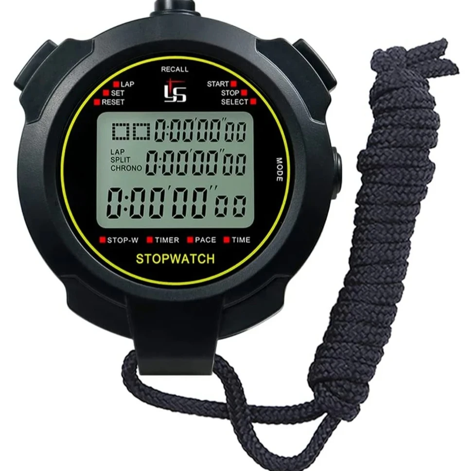 Digital Sports Stopwatch, 10Lap /Split Memory Stopwatch Count Down Timer, Large Display Waterproof 12/24 Hour Clock