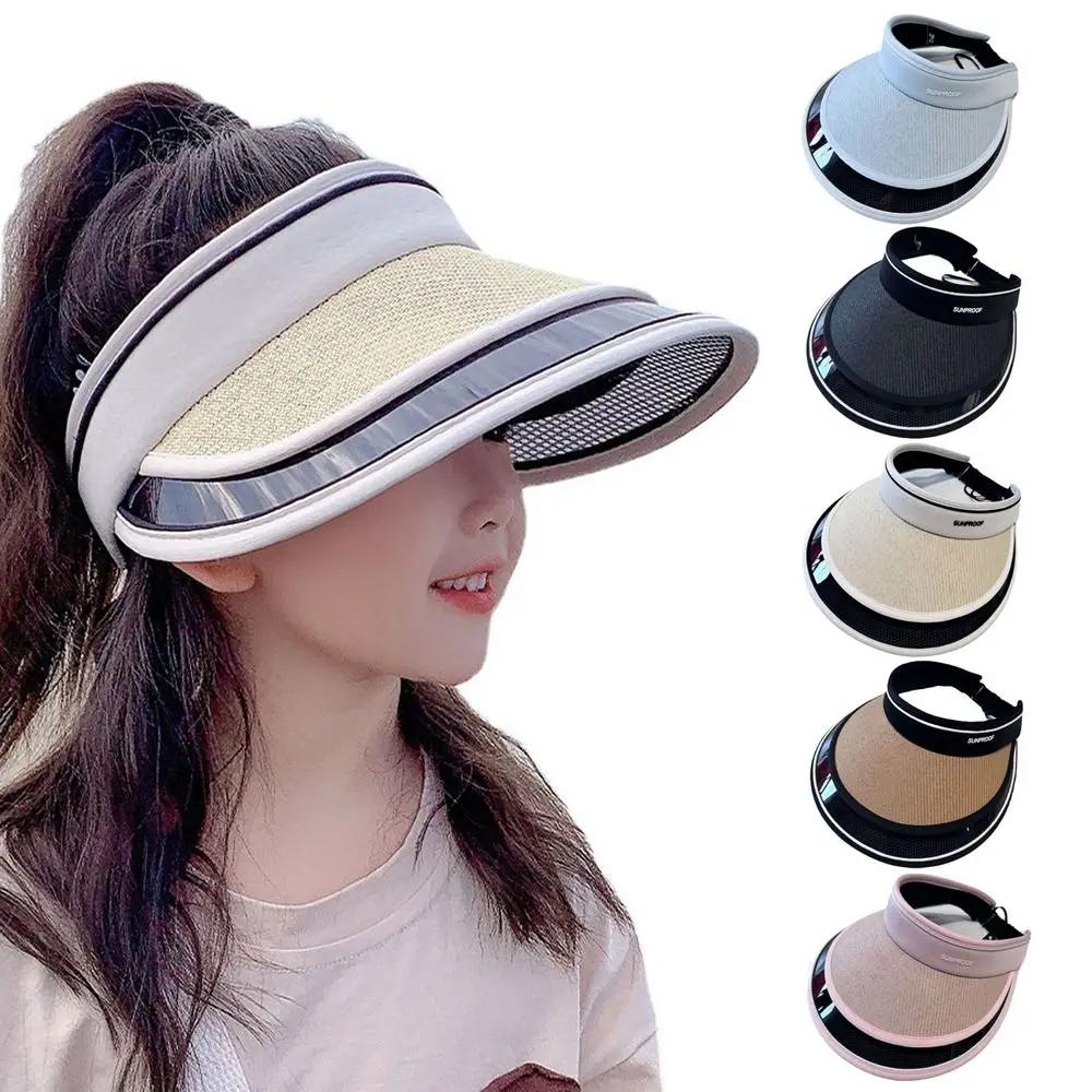 Fibra de poliéster Big Brim Sunhat, Vazio Top Proteção UV Protetor Solar Chapéu, Dobrável Pesca Fashion Hat, Novo