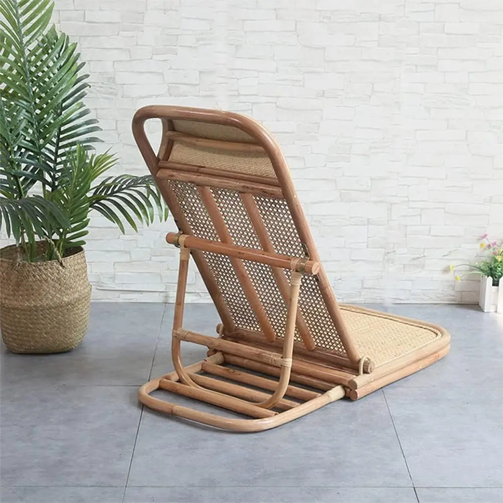 4-Gear Adjustable Folding Rattan Foldable Beach Lazy Floor Floor Lounge Chair Tatami Chair Home