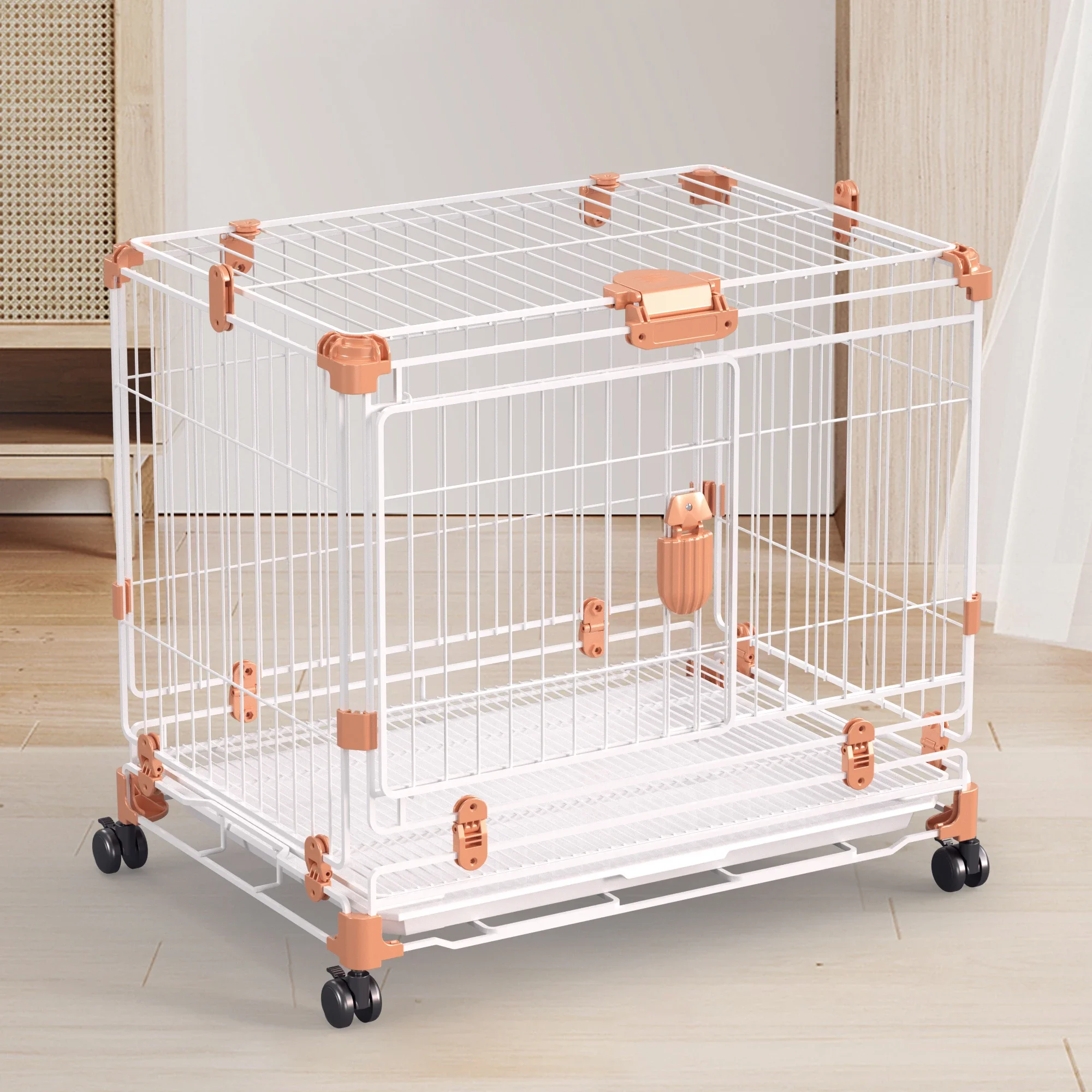 Multiple Sizes Dog Cage Household Teddy Pet Indoor Rabbit Iron Cat Cage Pet Cages  With Wheels