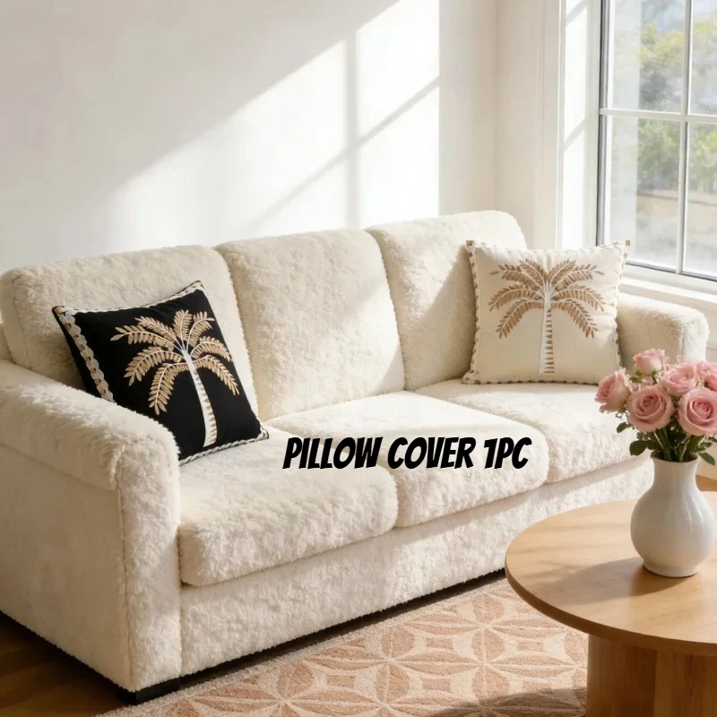 Palm Tree Embroidery Pillowcase Spring Summer Cushion Cover Decorative Country Vintage Floral Linen Cushion Case Pillow Cover