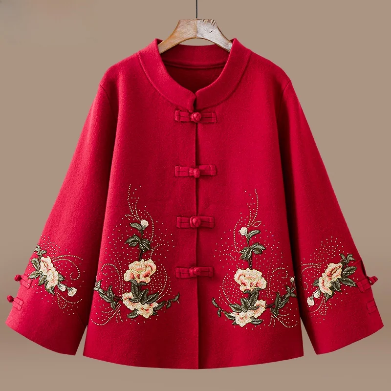 

Вязаное пальто с вышивкой Ele для женщин среднего и старшего возраста, весенняя модная модель для мам, свадебное пальто, свободный крой