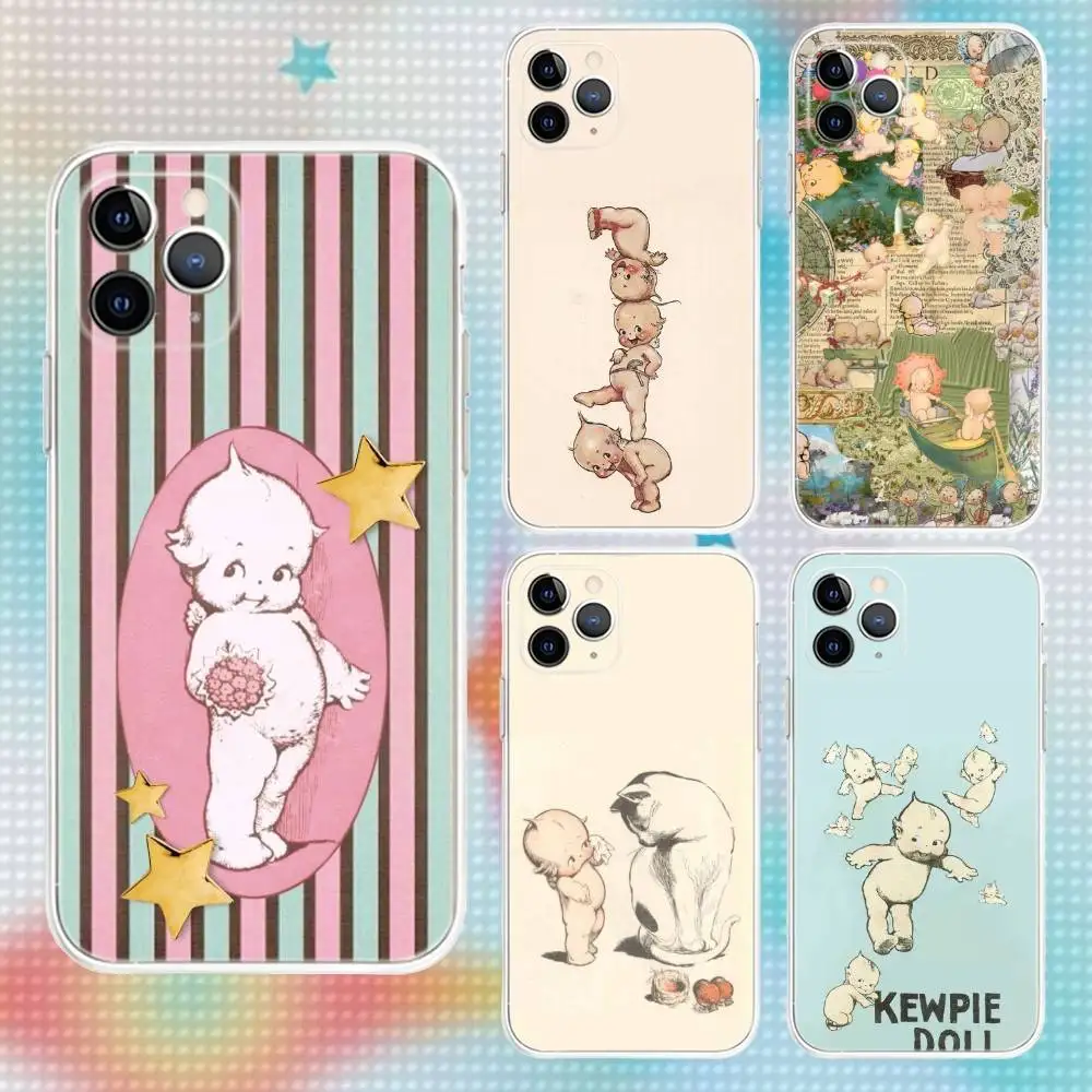 حافظة هاتف Kewpie Cute Angel لهاتف iPhone 17,16,15,14,13,12,11 Pro,Max,Plus,Air,X,XS,XR,SE,Mini شفافة ناعمة