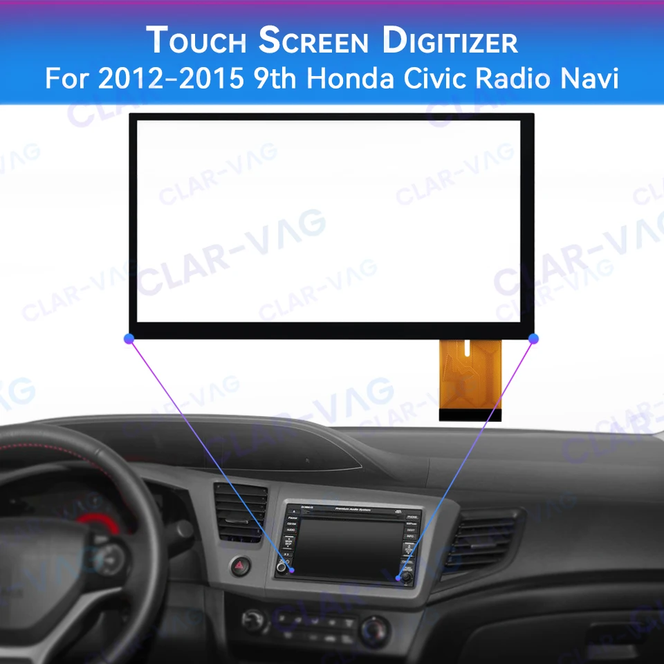 New 7 Inch 50 Pin 166*92mm Glass Display Screen For Honda Civic 9th 2012-2015 Year Car Radio LCD Touch Panel Accessory