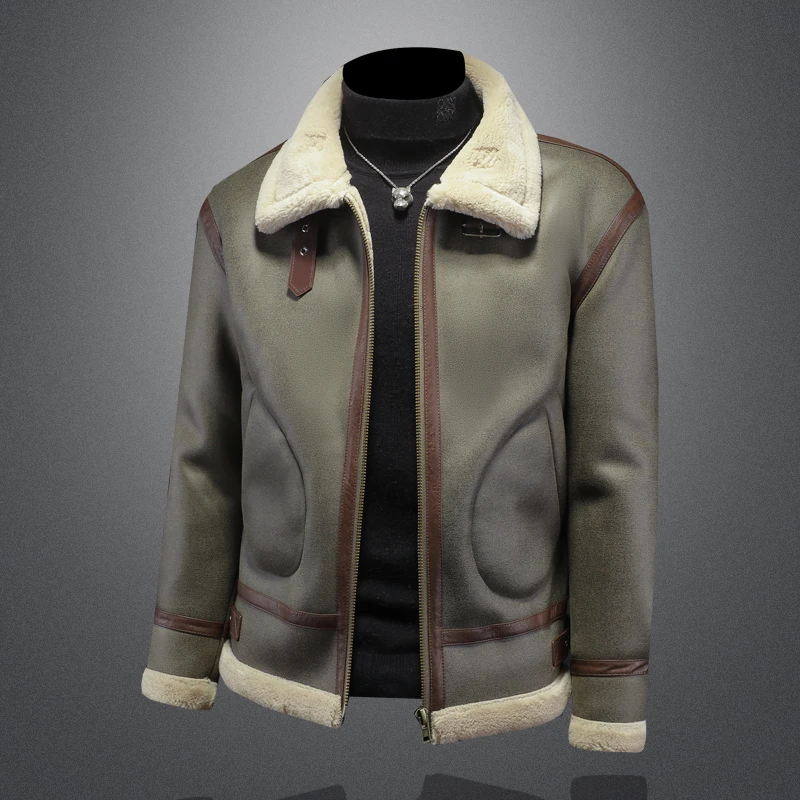 

Новая мужская куртка из искусственной кожи из кашемира ягненка, бархатная мужская зимняя теплая мотоциклетная утолщенная кожаная куртка, мужские флисовые кожаные пальто