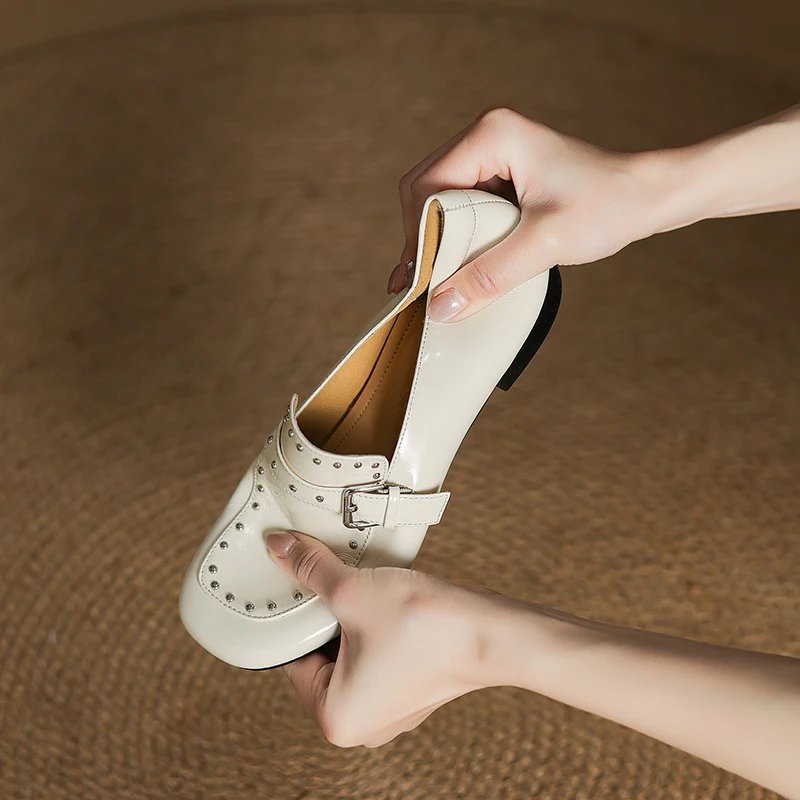 

Loafers Women Patent Leather Square Toe Studded Detail Oxford Shoes Edgy Chic Flat Dress Shoes