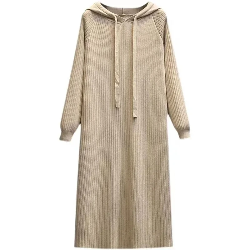 Sukienka damska plus size 6XL 150kg, długa, jesienna, z kapturem, oversize, luźna, z elastyczną talią, maxi.