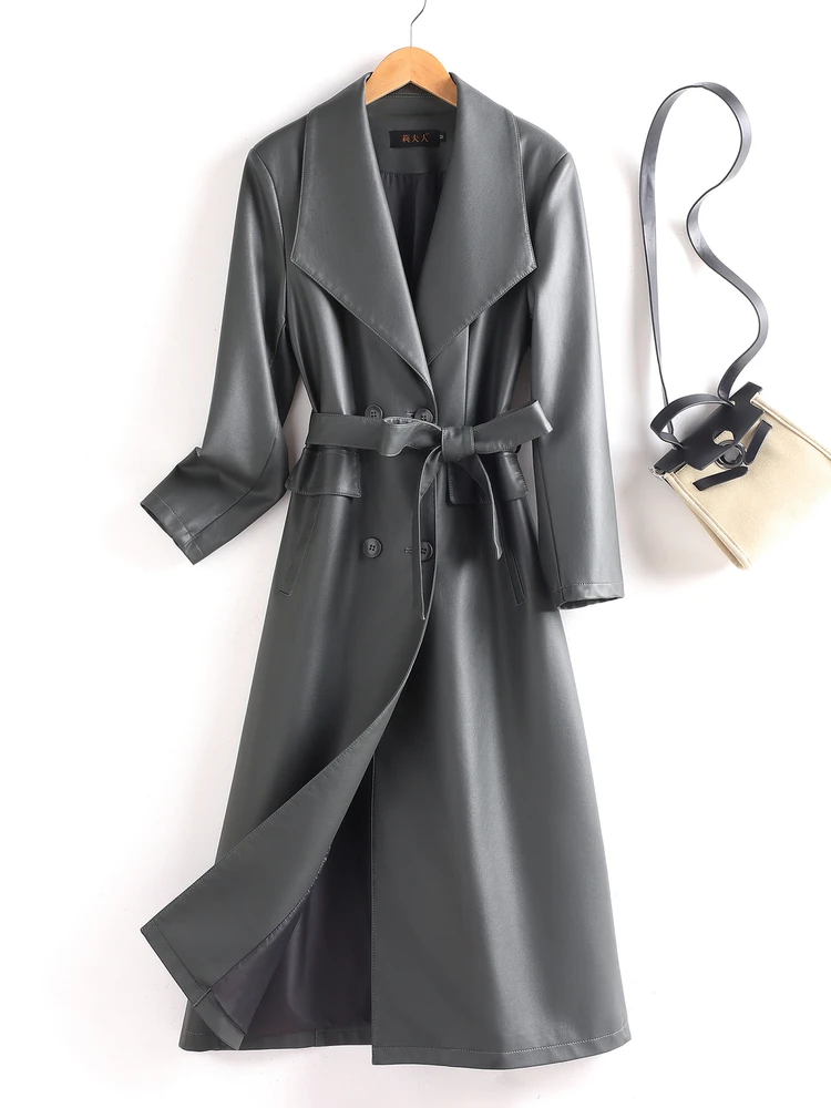 

Ning Genuine eepskin Leather Jaet Women's Mid-Length Belted Waistcoat 2025 New High-End Elegance Leather Windbreaker