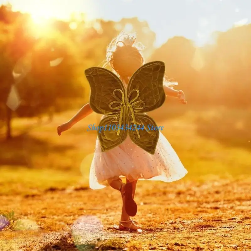 Vintage Costume Adjustable Shoulder Straps Kids Girls Butterfly Wing with Headbands Photography Props Party Favor