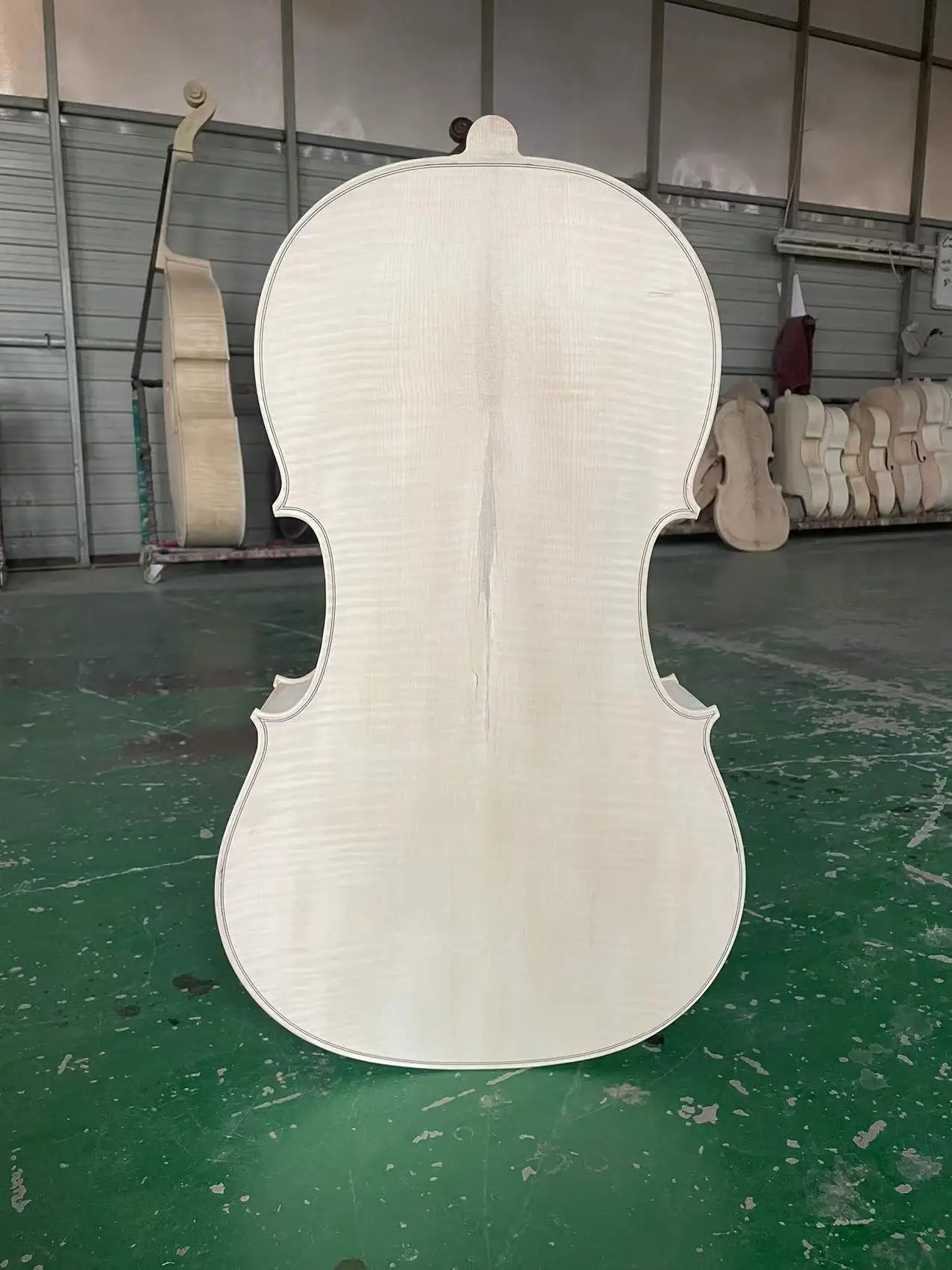 Tutto il corpo di violoncello bianco in legno massello europeo, modello di dadi, 100% fatto a mano, Top in abete non finito, retro in acero fiammato, non tinto