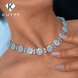 Flower Full Moissanite Diamond Necklaces with Gra Certificate 925 Silver Neckchain for Women Bride Wedding Luxury Jewelry Set