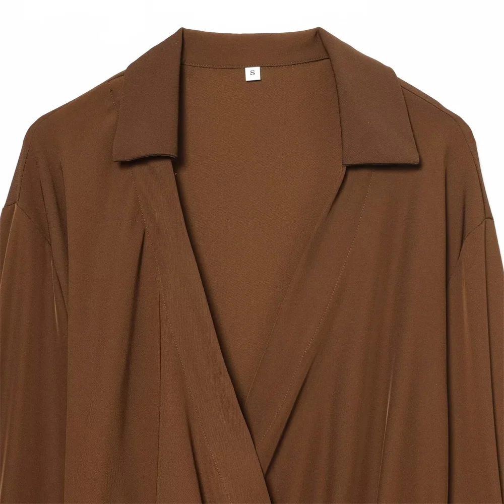 Autumn and Winter New Women's Clothing Style Solid Color Simple and Versatile Long Sleeve Double breasted Folded Top