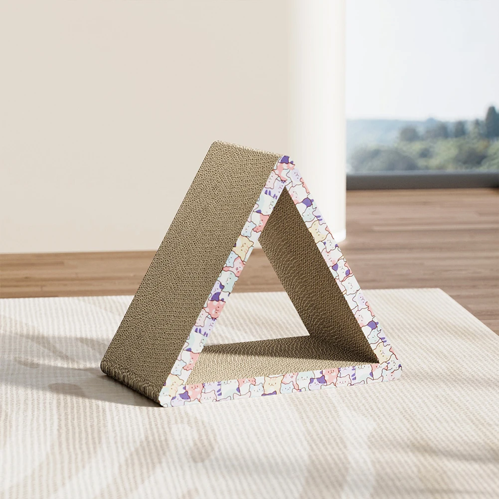 Foldable Triangles Cat Scratching Board 3-Sided Scratcher Post Thicken Cat House for Self Playing Cardboard Cat Supplies