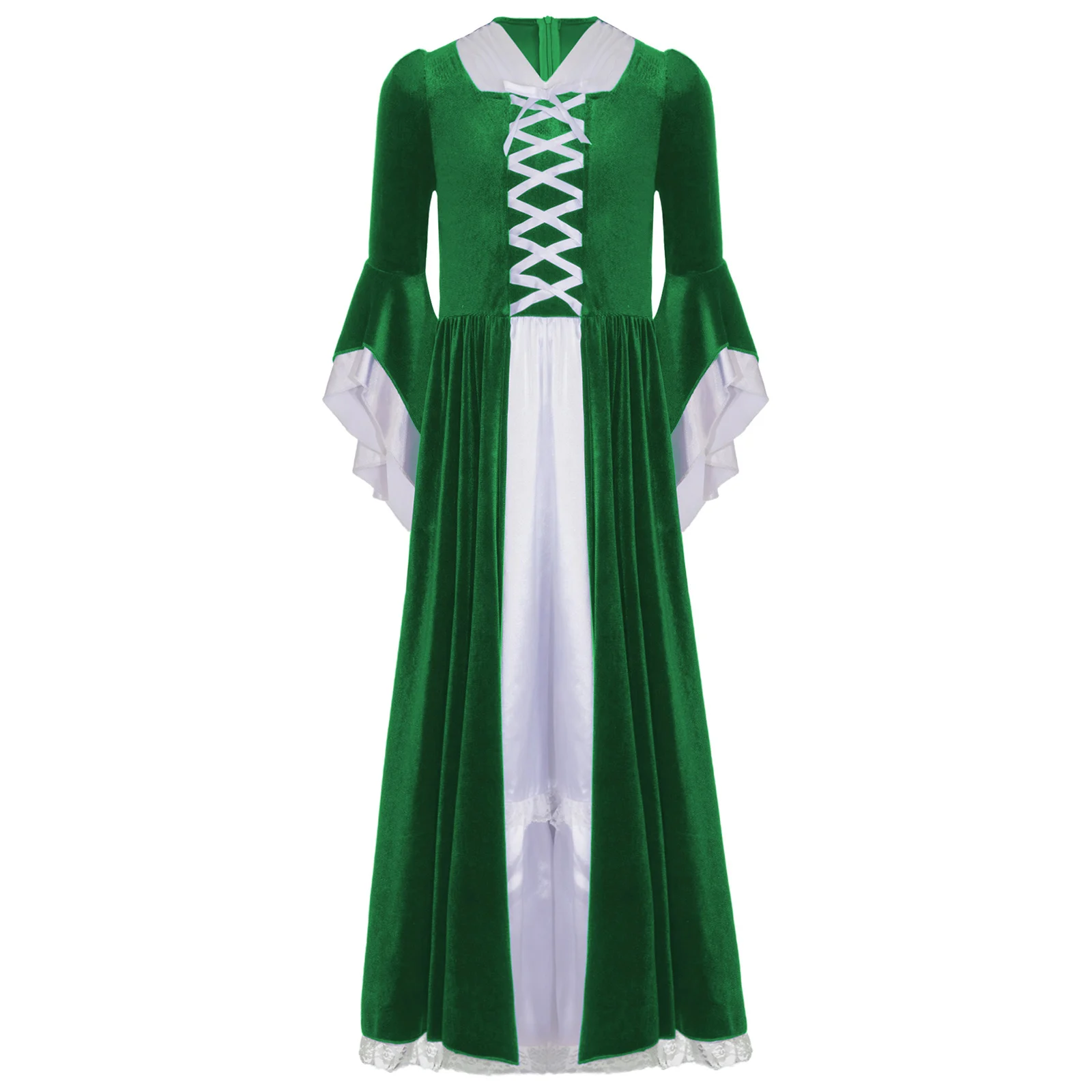 

Kids Girls Luxe Princess Costume Floral Lace Overlay Magic Forest Color Palette Back Zipper Maxi Dress for Halloween Cosplay
