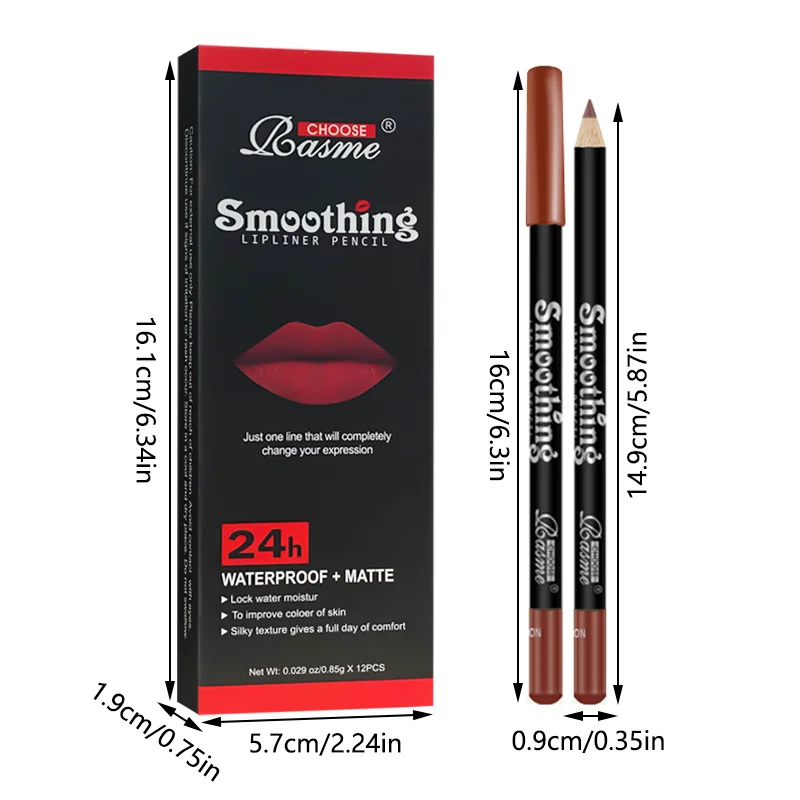 12 Color Lip Professional Wood Lip liner  Lady Charming Lip Liner Soft Pencil Makeup Women Long Lasting Cosmetic Tool