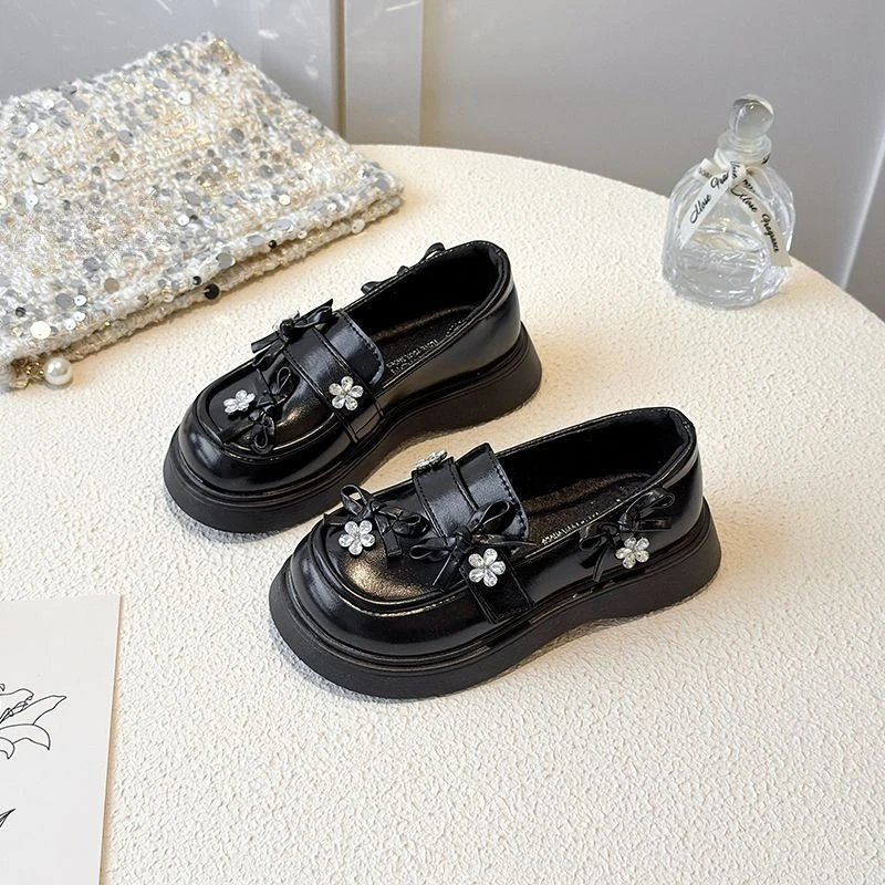 Girls Mary Jane Leather Shoes Spring Autumn 2026 New Bow Design Loafers Fashion Versatile Kids Princess Footwear