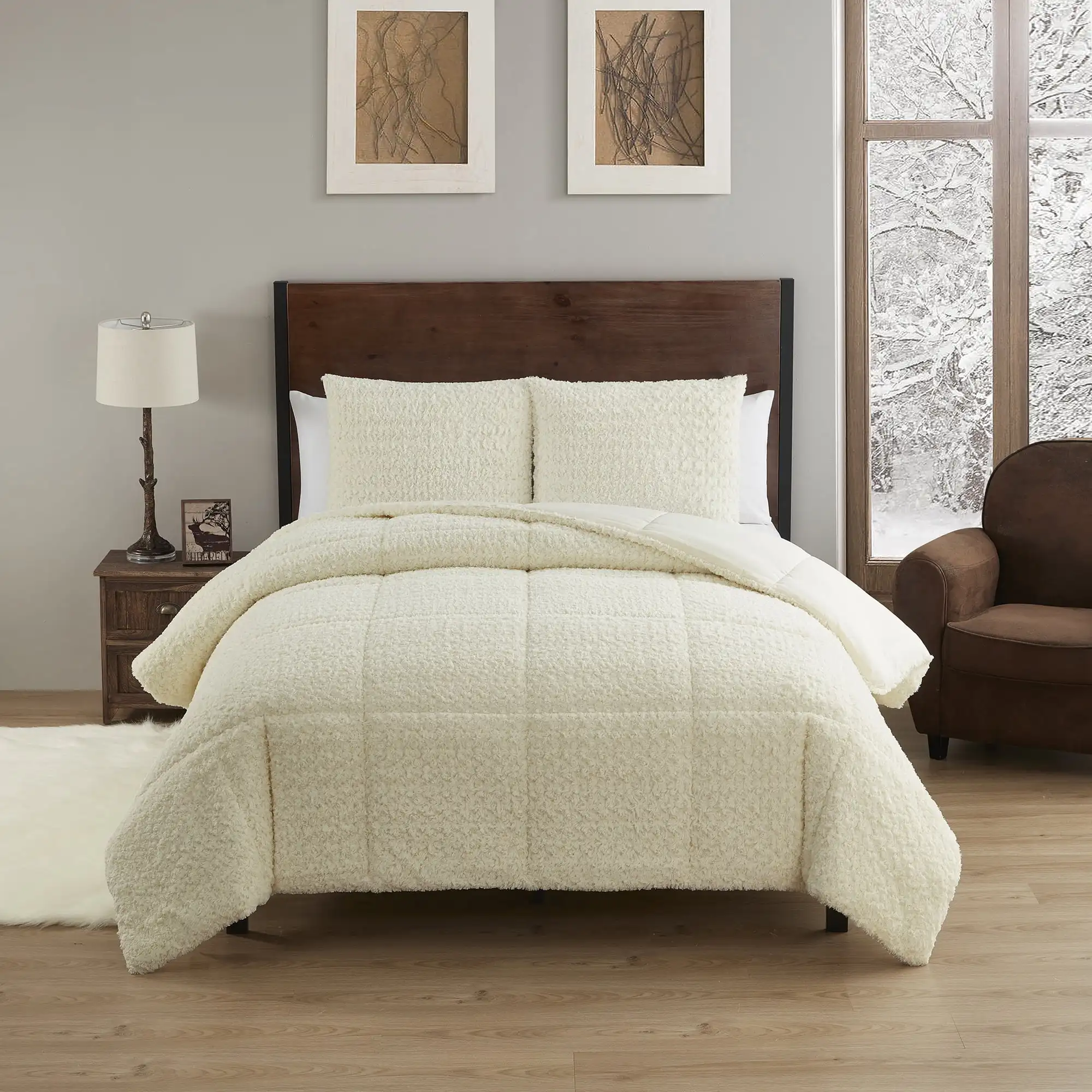 

Mika Faux Fur Animal Comforter Set - Queen Cream