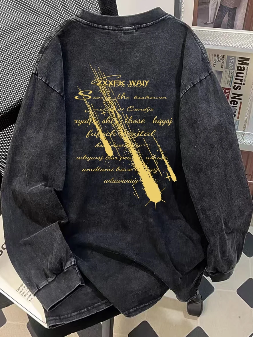 

Outlet Brand Pure Cotton Long Sve T-irt Men's Loose Fit Waed Vintage Sle Printed Geometric Pattern Casual Top