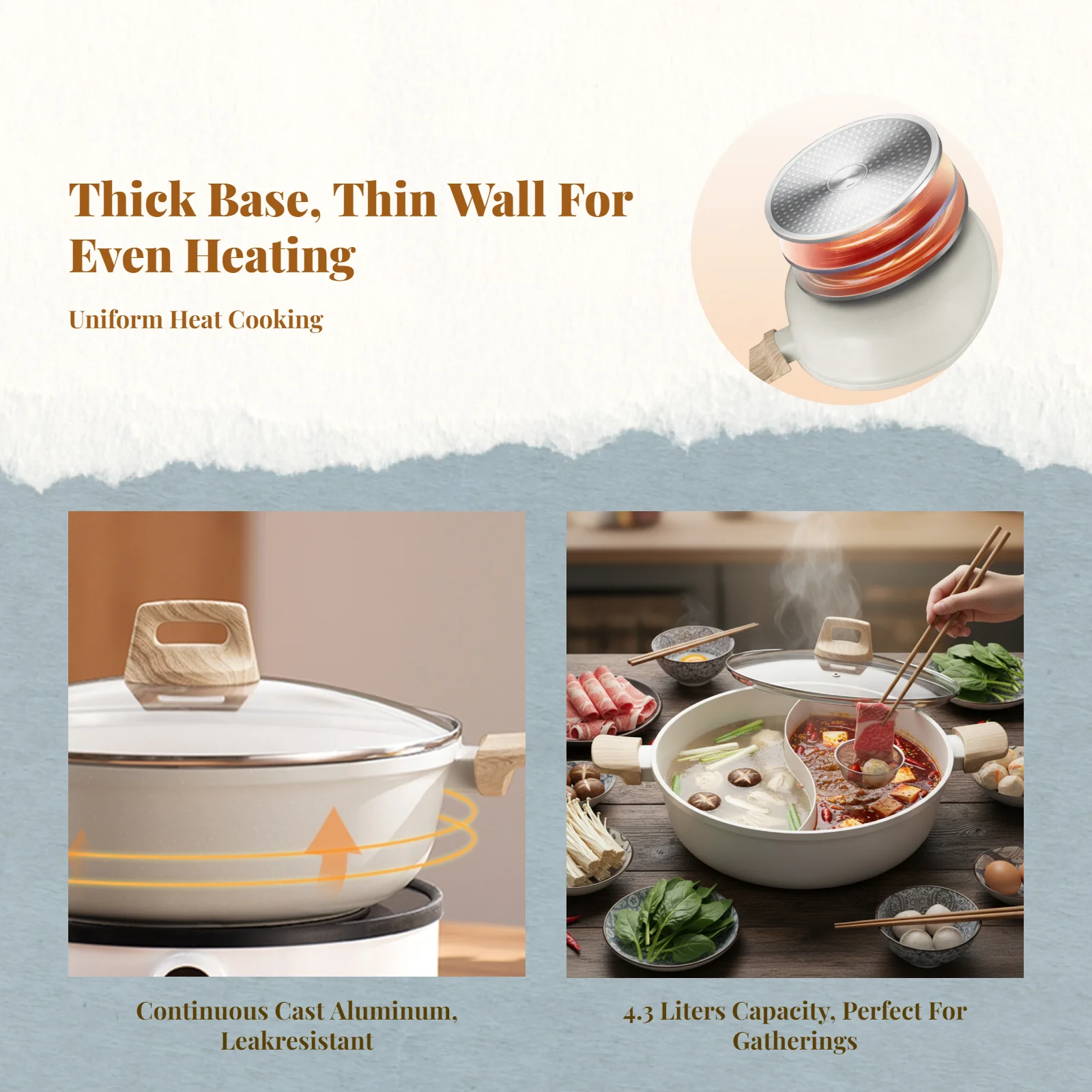 

Раздельный горячий горшок для еды, алюминиевый, большой емкости, для дома